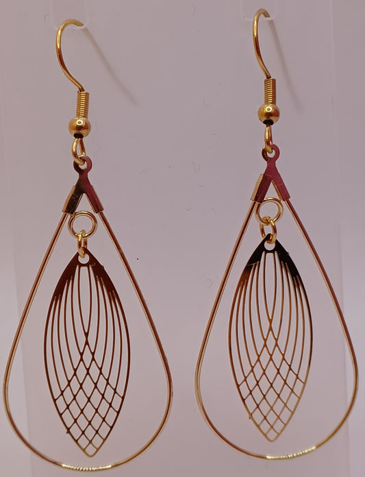 Boucles d'oreilles Art  Déco Navette Doré