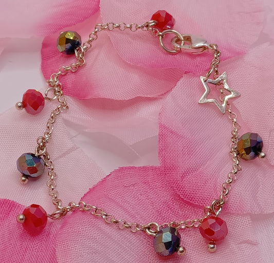 Bracelet Noir Rouge Etoile Argenté